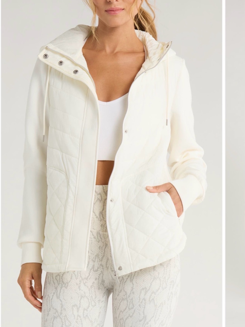 Zella Cream Quilted Hooded Puffer Jacket